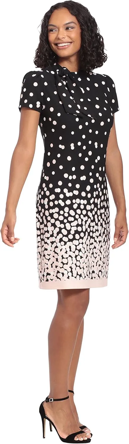 London Times Women's Tie Neck Above The Knee Feminine Office Chic Occasion Crepe Dress