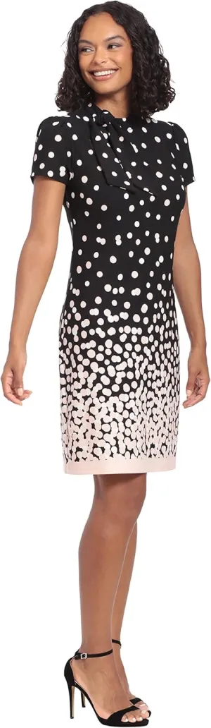 London Times Women's Tie Neck Above The Knee Feminine Office Chic Occasion Crepe Dress
