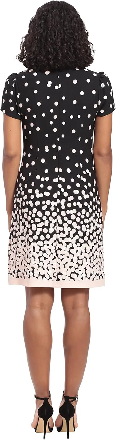 London Times Women's Tie Neck Above The Knee Feminine Office Chic Occasion Crepe Dress