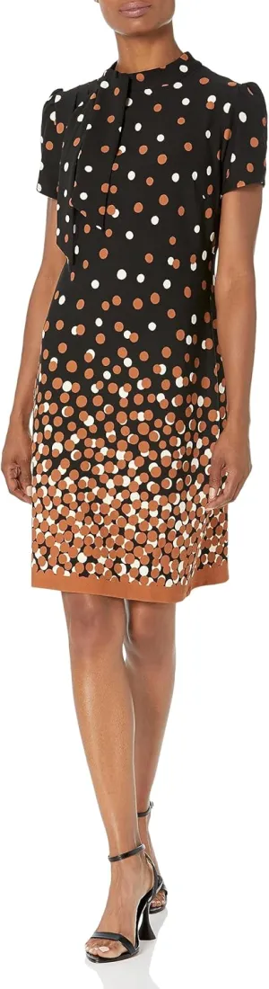 London Times Women's Tie Neck Above The Knee Feminine Office Chic Occasion Crepe Dress