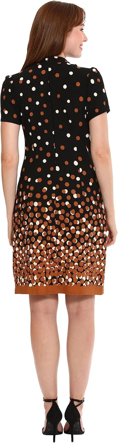 London Times Women's Tie Neck Above The Knee Feminine Office Chic Occasion Crepe Dress