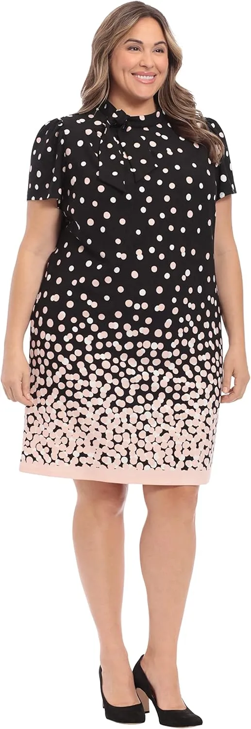 London Times Women's Tie Neck Above The Knee Feminine Office Chic Occasion Crepe Dress