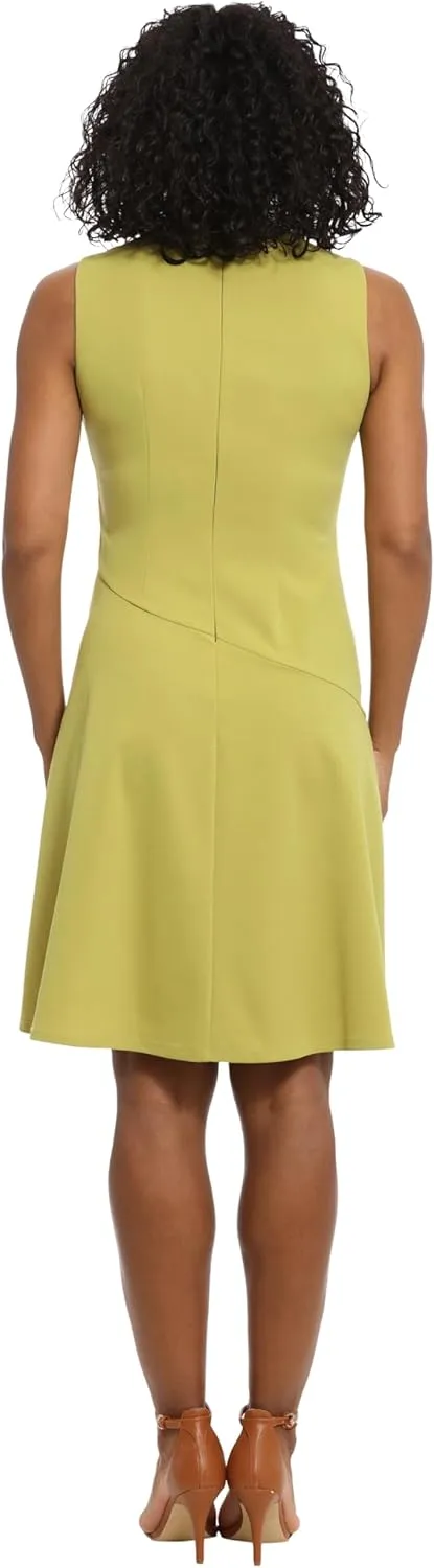 London Times Women's Versatile Crew Neck Bias Seamed Fit and Flare Dress Polished Chic Flattering Feminine