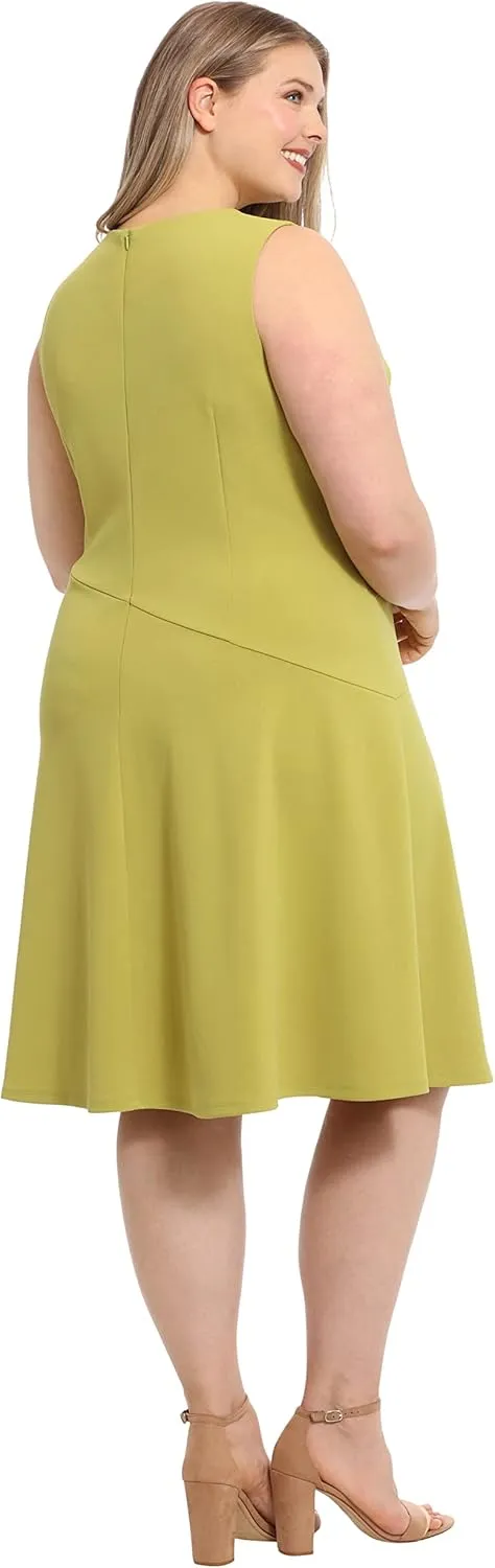 London Times Women's Versatile Crew Neck Bias Seamed Fit and Flare Dress Polished Chic Flattering Feminine