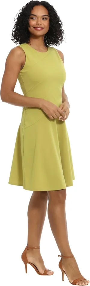 London Times Women's Versatile Crew Neck Bias Seamed Fit and Flare Dress Polished Chic Flattering Feminine