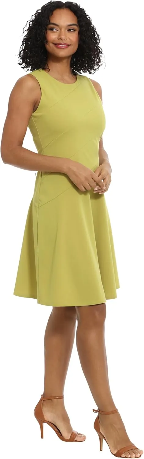 London Times Women's Versatile Crew Neck Bias Seamed Fit and Flare Dress Polished Chic Flattering Feminine