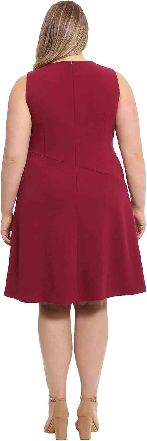 London Times Women's Versatile Crew Neck Bias Seamed Fit and Flare Dress Polished Chic Flattering Feminine