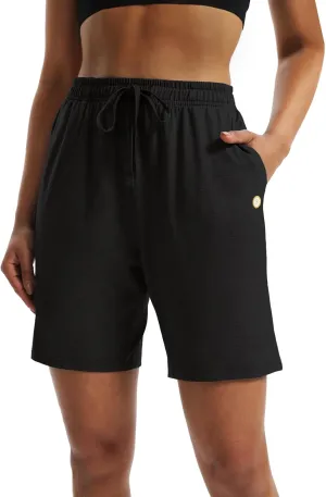 LUCKYCATCUS Women's 7" Bermuda Shorts Jersey Shorts with Pockets Workout Yoga Athletic Long Shorts for Women