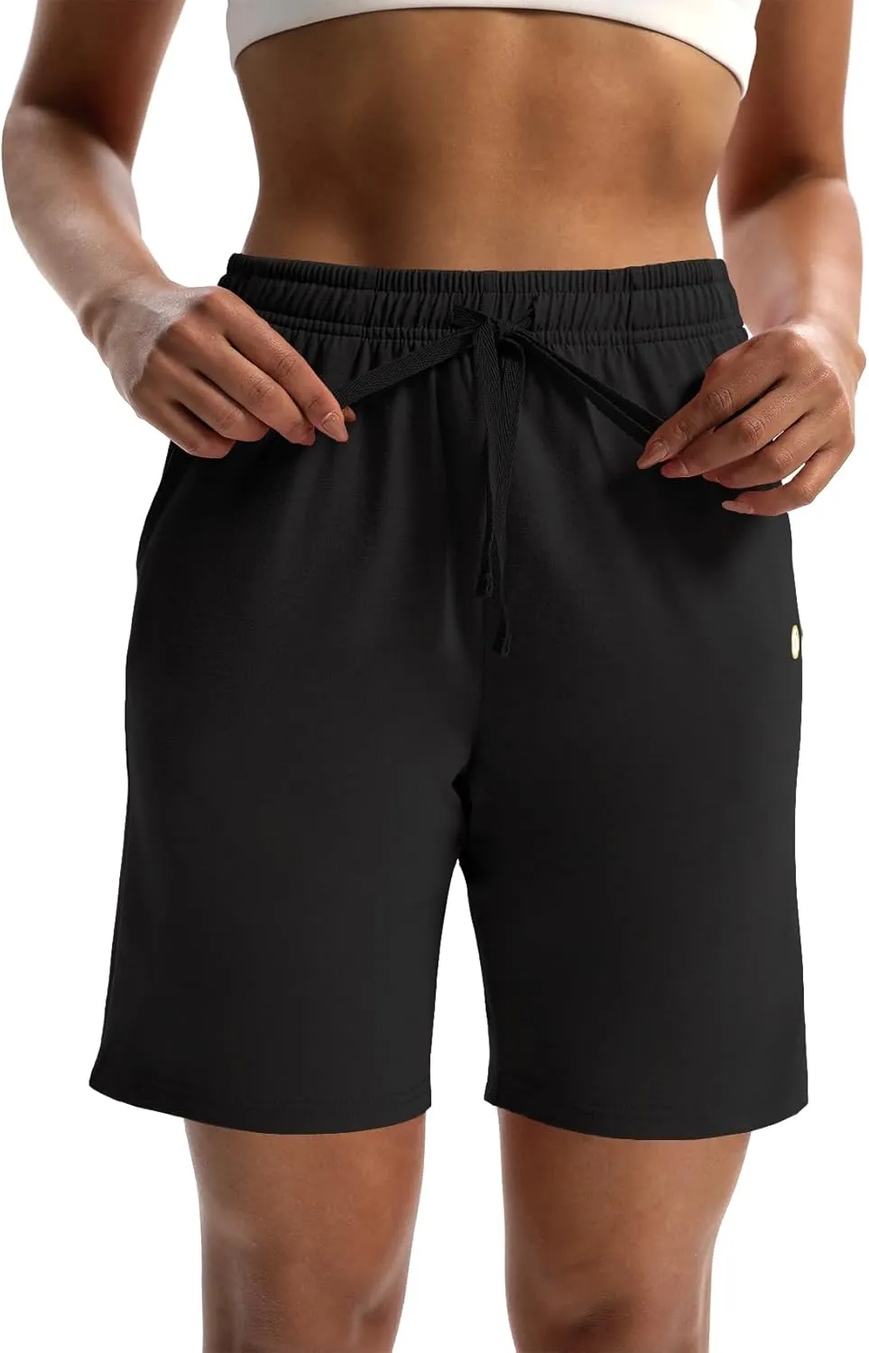 LUCKYCATCUS Women's 7" Bermuda Shorts Jersey Shorts with Pockets Workout Yoga Athletic Long Shorts for Women
