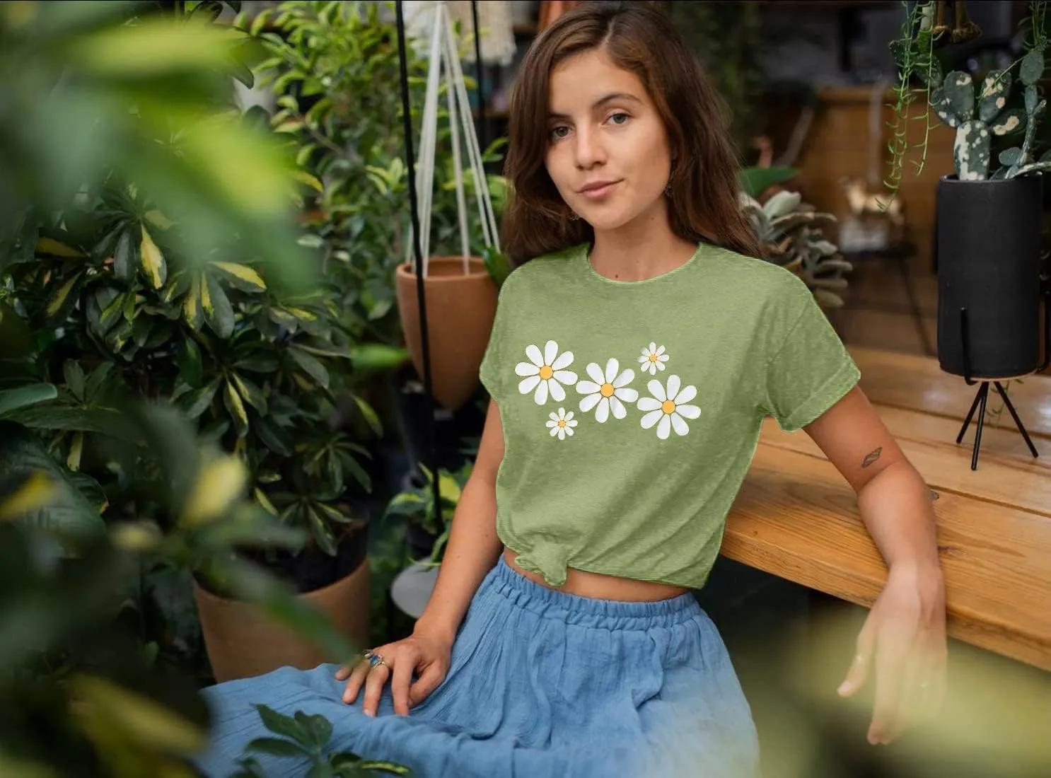 LUKYCILD Daisy Shirts for Women Graphic Tees for Women Short Sleeve Summer Shirt Tops Faith Shirts
