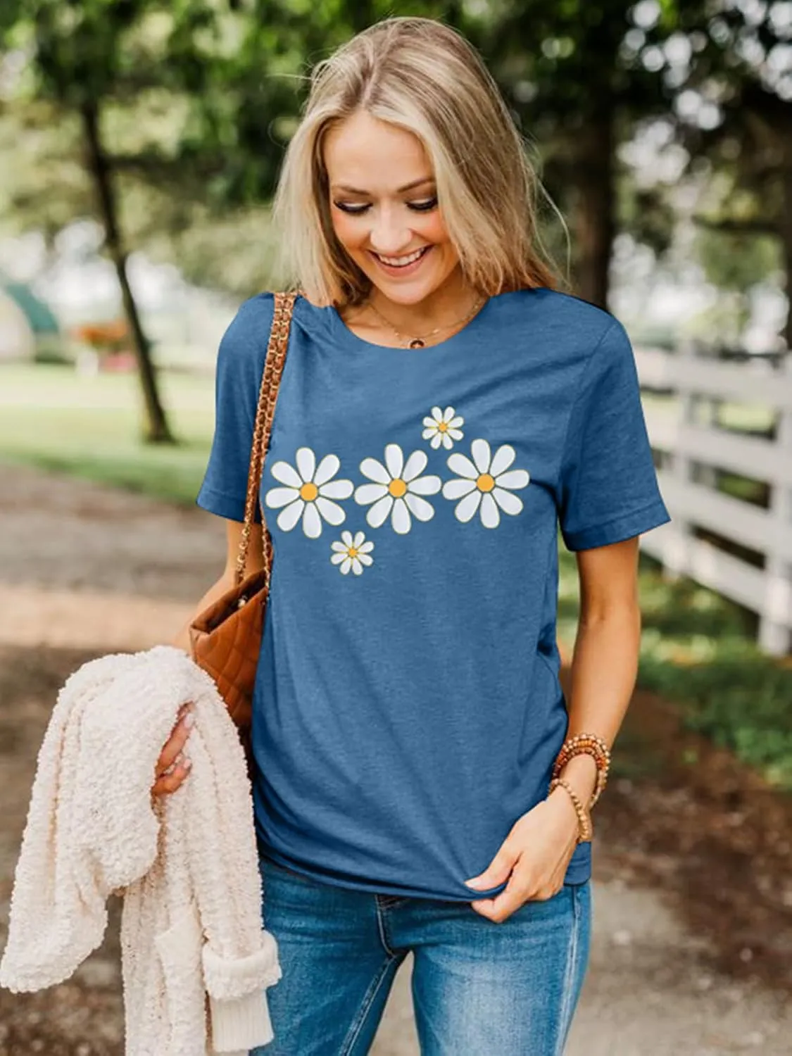 LUKYCILD Daisy Shirts for Women Graphic Tees for Women Short Sleeve Summer Shirt Tops Faith Shirts