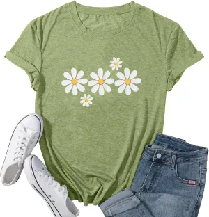 LUKYCILD Daisy Shirts for Women Graphic Tees for Women Short Sleeve Summer Shirt Tops Faith Shirts