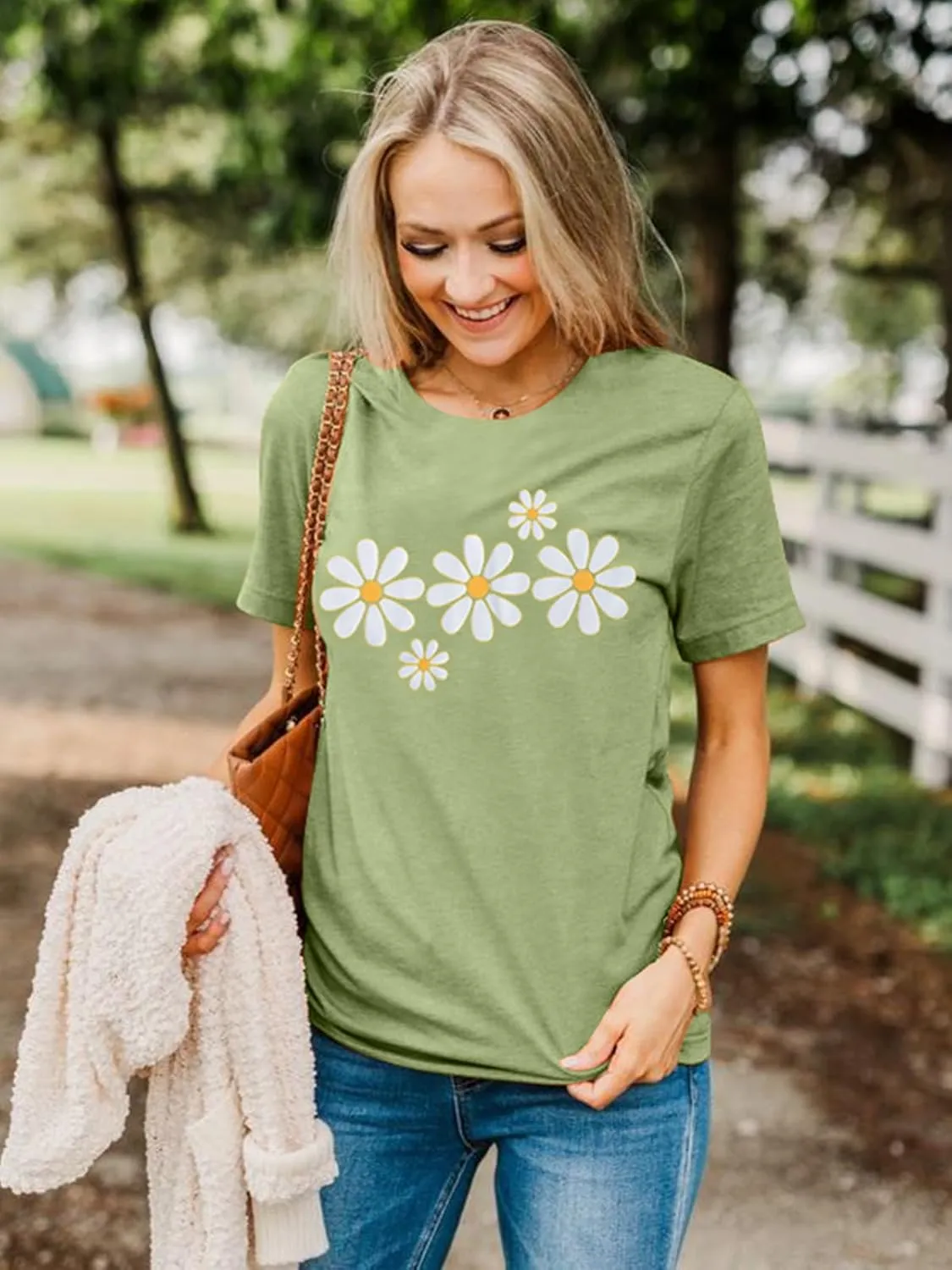 LUKYCILD Daisy Shirts for Women Graphic Tees for Women Short Sleeve Summer Shirt Tops Faith Shirts