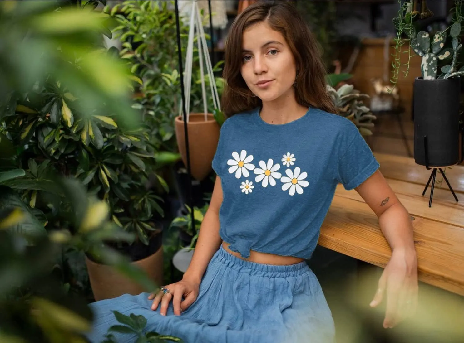 LUKYCILD Daisy Shirts for Women Graphic Tees for Women Short Sleeve Summer Shirt Tops Faith Shirts