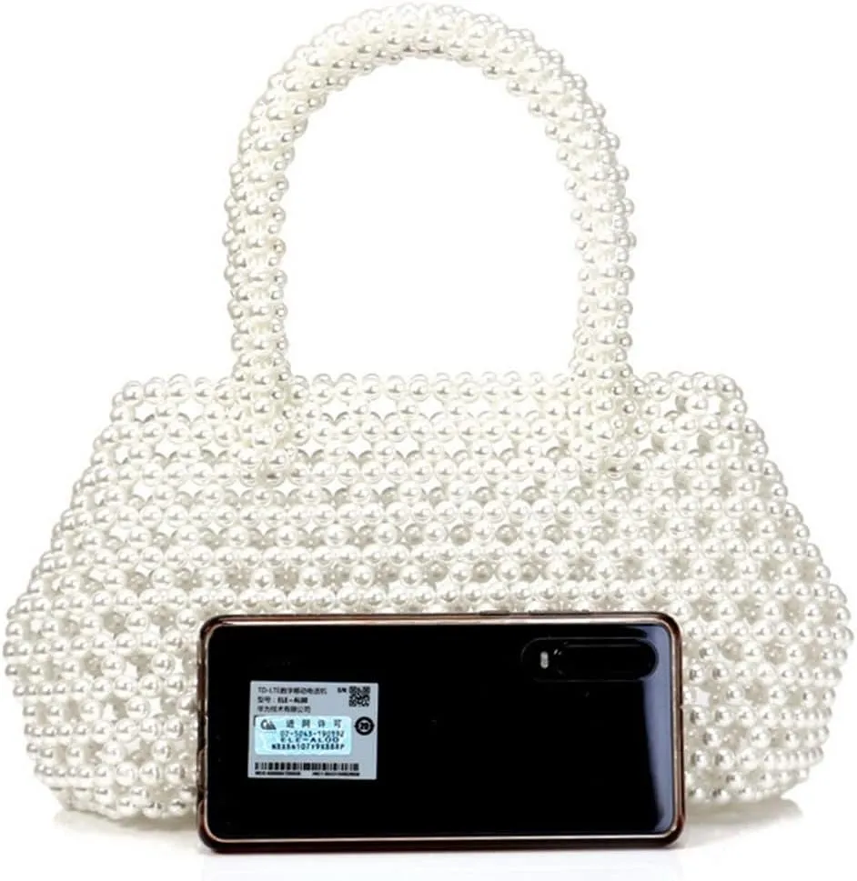 Luxury Delicate Hand Woven Pearl Purse for Women Beaded Bag Basket Tote Bag Pearl Clutch Purse for Wedding Party Ivory