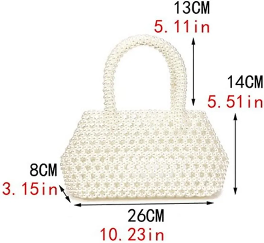 Luxury Delicate Hand Woven Pearl Purse for Women Beaded Bag Basket Tote Bag Pearl Clutch Purse for Wedding Party Ivory
