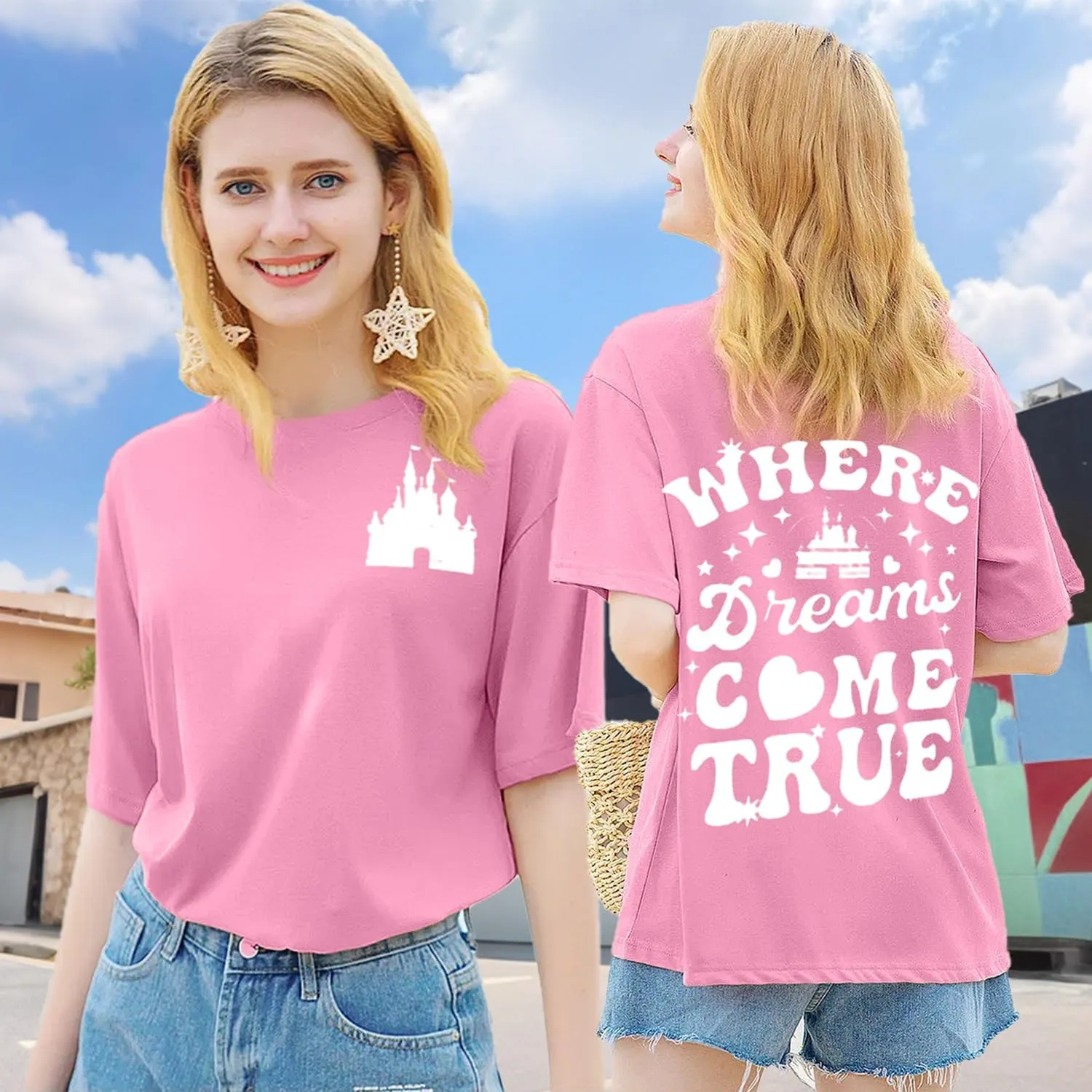Magic Kingdom Shirt for Women: Funny Castle Graphic Tees for Women Magical Fairy Tale Gift Short Sleeve Tops Light Purple
