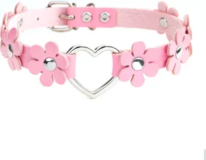 Manfnee Leather Choker Necklace Punk Gothic Heart Flower Collar Chokers for Women Adjustable