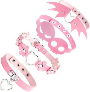 Manfnee Women's Punk Goth Choker Collar Necklace PU Leather Spike Studded Heart Vintage Choker Set