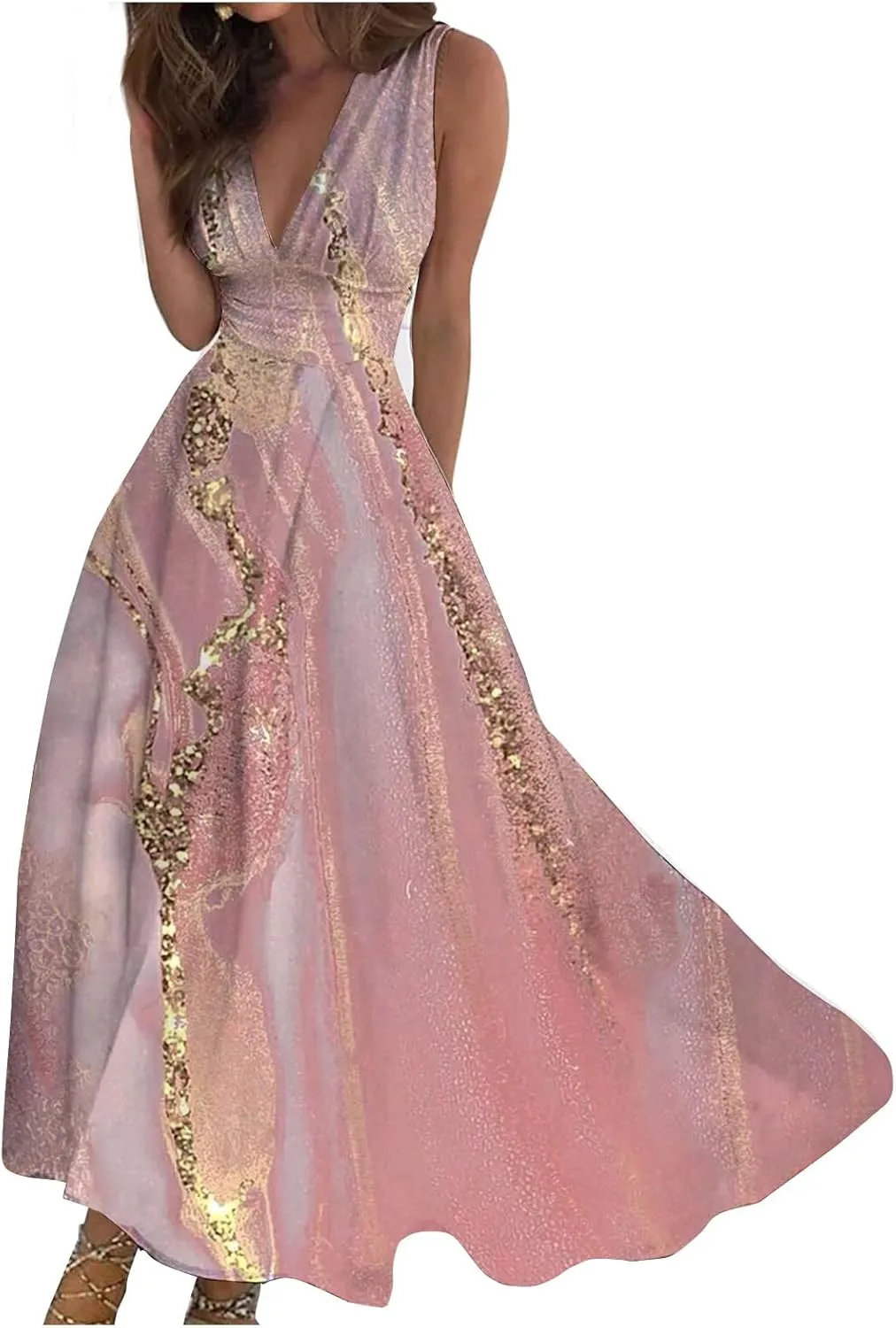 Maxi Dresses for Women 2024 Elegant Wrap V Neck Sleeveless Summer Dress Trendy Floral Print Flowy Beach Dress