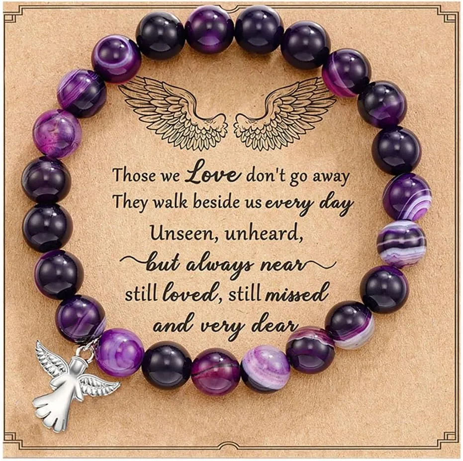 Memorial Gifts for Women Memory Bracelets Sympathy Gift for Loss Loved One Healing Natural Stone Bracelet for Women Trendy 2025