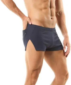 Men's Boxer Shorts Cotton Lounge Shorts Split Side Casual Activewear Solid Workout Shorts with Pockets