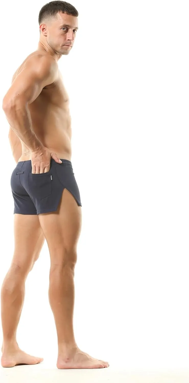 Men's Boxer Shorts Cotton Lounge Shorts Split Side Casual Activewear Solid Workout Shorts with Pockets