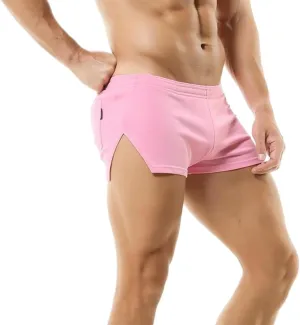 Men's Boxer Shorts Cotton Lounge Shorts Split Side Casual Activewear Solid Workout Shorts with Pockets