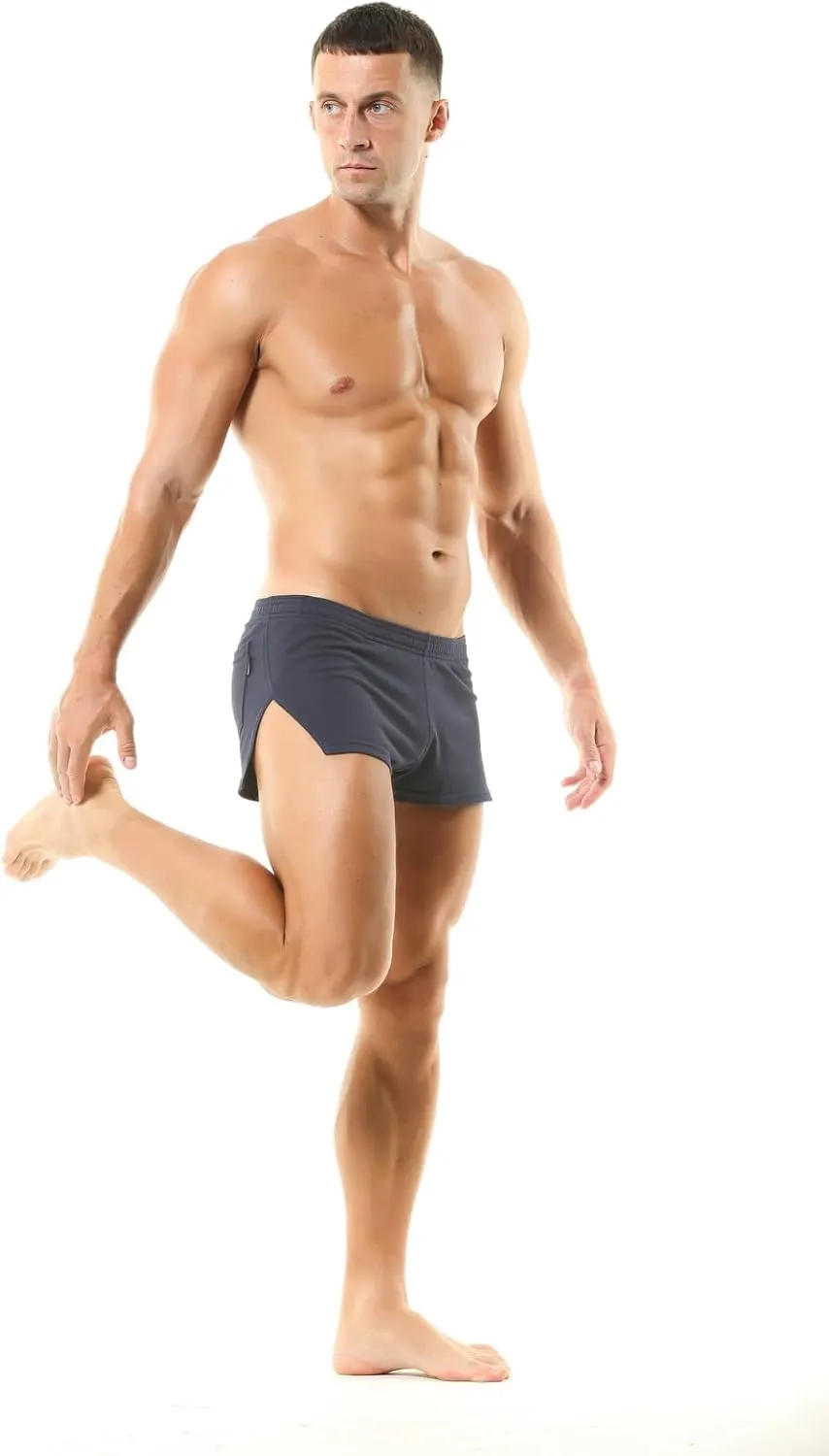 Men's Boxer Shorts Cotton Lounge Shorts Split Side Casual Activewear Solid Workout Shorts with Pockets