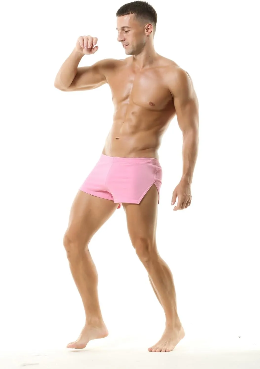 Men's Boxer Shorts Cotton Lounge Shorts Split Side Casual Activewear Solid Workout Shorts with Pockets