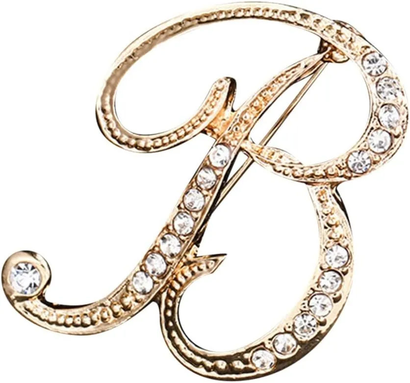 Mens Brooch Fashion Elegant 26 Initial Rhinestone Brooch For Women Gold Brooch For Women A Z 26 Lapel Pin (B, One Size)