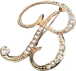 Mens Brooch Fashion Elegant 26 Initial Rhinestone Brooch For Women Gold Brooch For Women A Z 26 Lapel Pin (B, One Size)