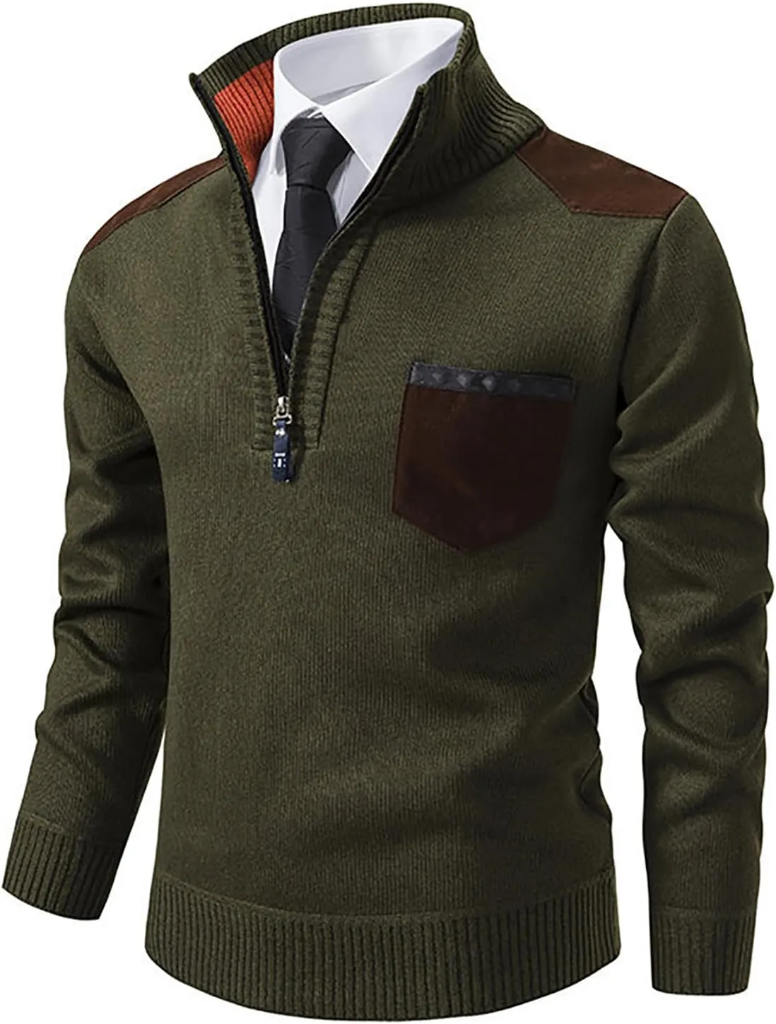 Men's Casual Sweater Zip Pullover Knitted Dress Sweaters Slim Fit Mock Neck Long Sleeve Casual Sweater Tops, M-3XL