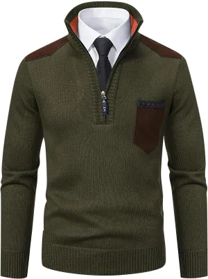 Men's Casual Sweater Zip Pullover Knitted Dress Sweaters Slim Fit Mock Neck Long Sleeve Casual Sweater Tops, M-3XL