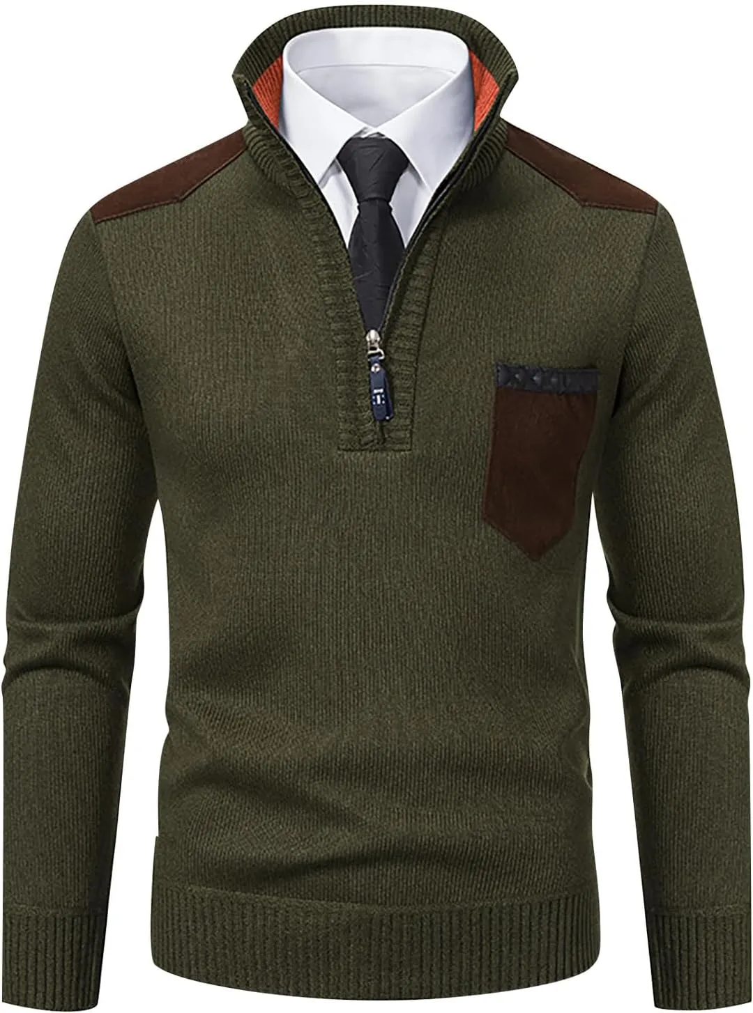 Men's Casual Sweater Zip Pullover Knitted Dress Sweaters Slim Fit Mock Neck Long Sleeve Casual Sweater Tops, M-3XL
