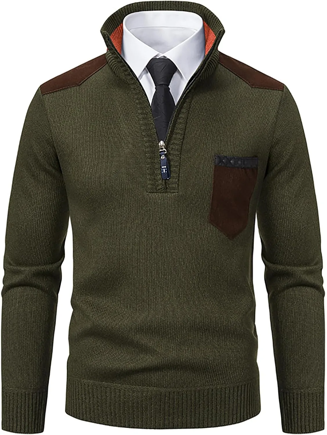 Men's Casual Sweater Zip Pullover Knitted Dress Sweaters Slim Fit Mock Neck Long Sleeve Casual Sweater Tops, M-3XL