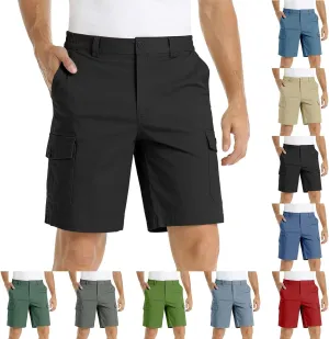 Men's Hiking Cargo Shorts Casual Lightweight Elastic Waist Bermuda Shorts Summer Outdoor Shorts with Multi Pockets