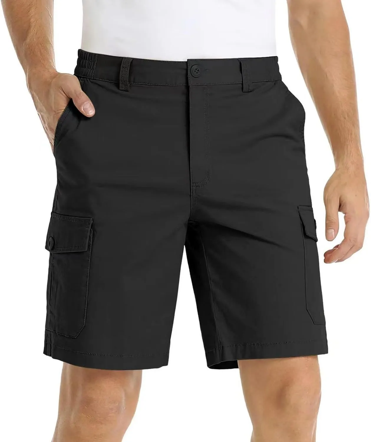 Men's Hiking Cargo Shorts Casual Lightweight Elastic Waist Bermuda Shorts Summer Outdoor Shorts with Multi Pockets