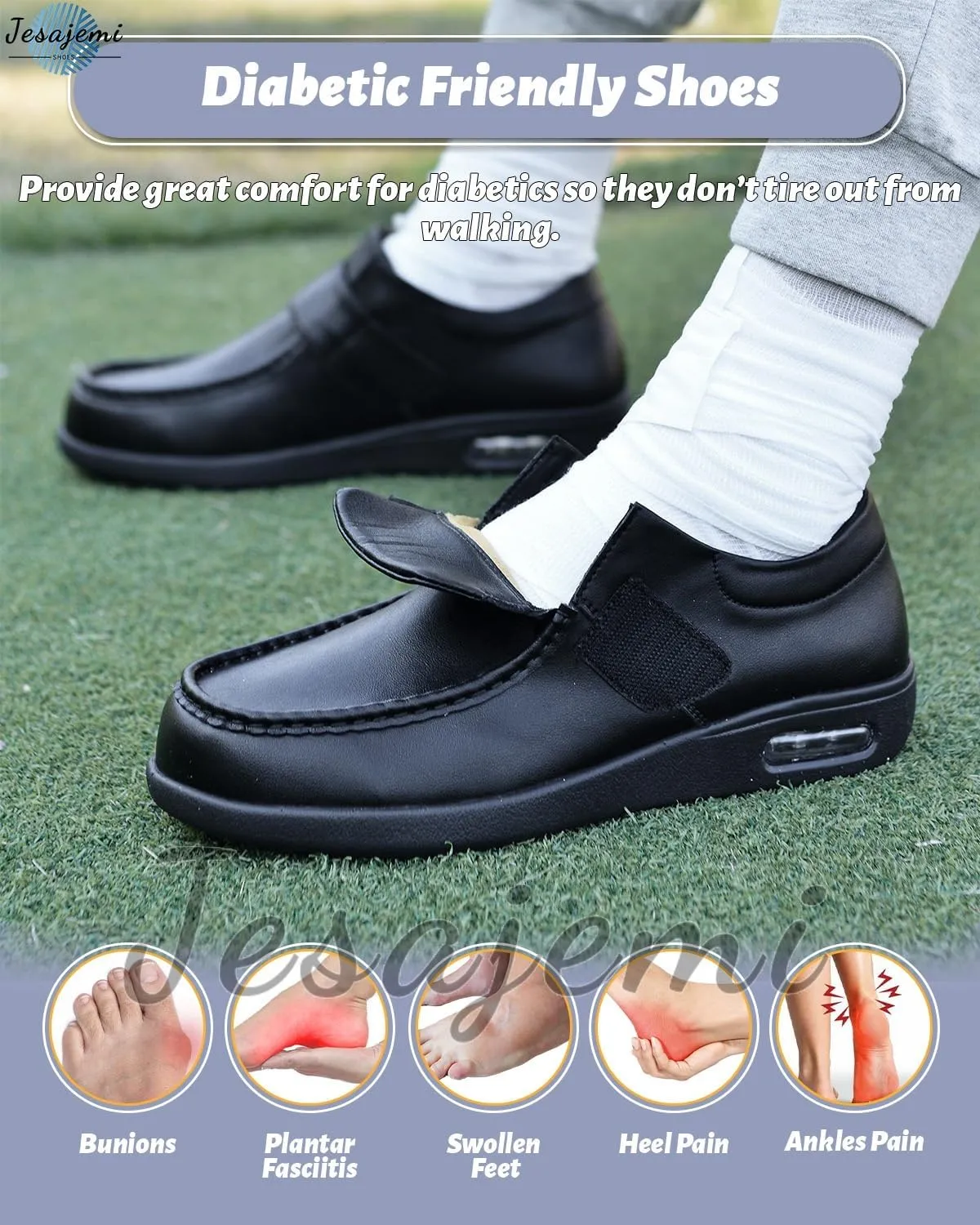 Men's Slip-On Orthopedic Walking Shoes | Waterproof PU Leather Trainers for Running, Gym, and Tennis