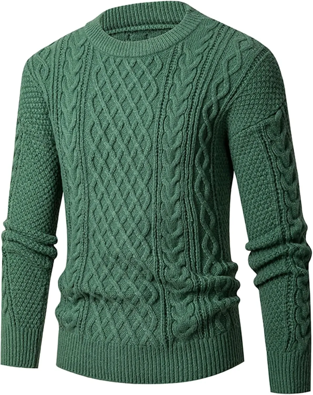 Mens Sweater Plus Size Cable Knit Pullover Jumpers Classic Long Sleeve Crew Neck Twist Textured Casual Sweaters