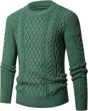 Mens Sweater Plus Size Cable Knit Pullover Jumpers Classic Long Sleeve Crew Neck Twist Textured Casual Sweaters