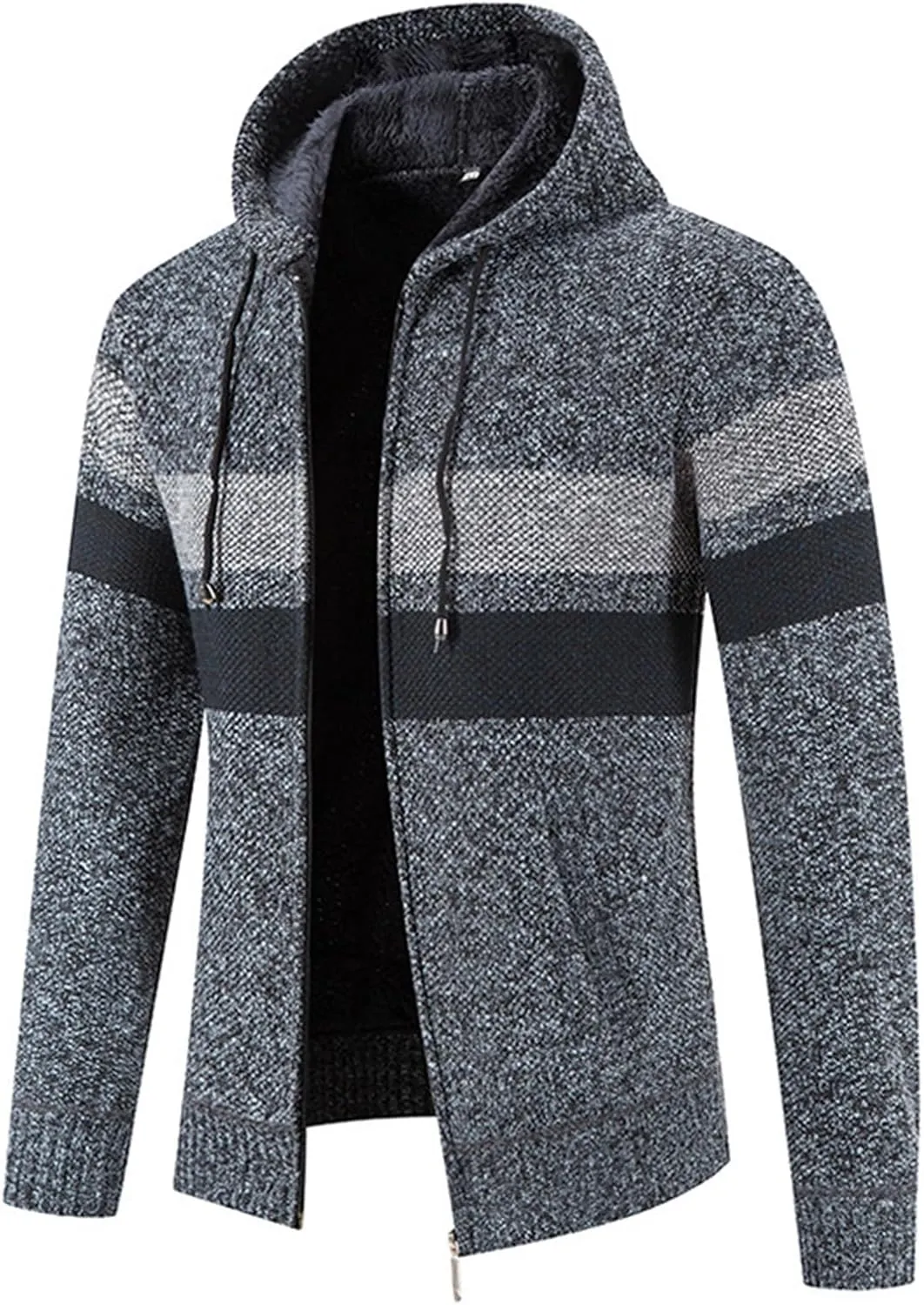 Mens Zip Up Hoodies Sweaters Sherpa Fleece Lined Cardigan Jackets Plus Thick Knitted Fleece Jackets with Full Zip