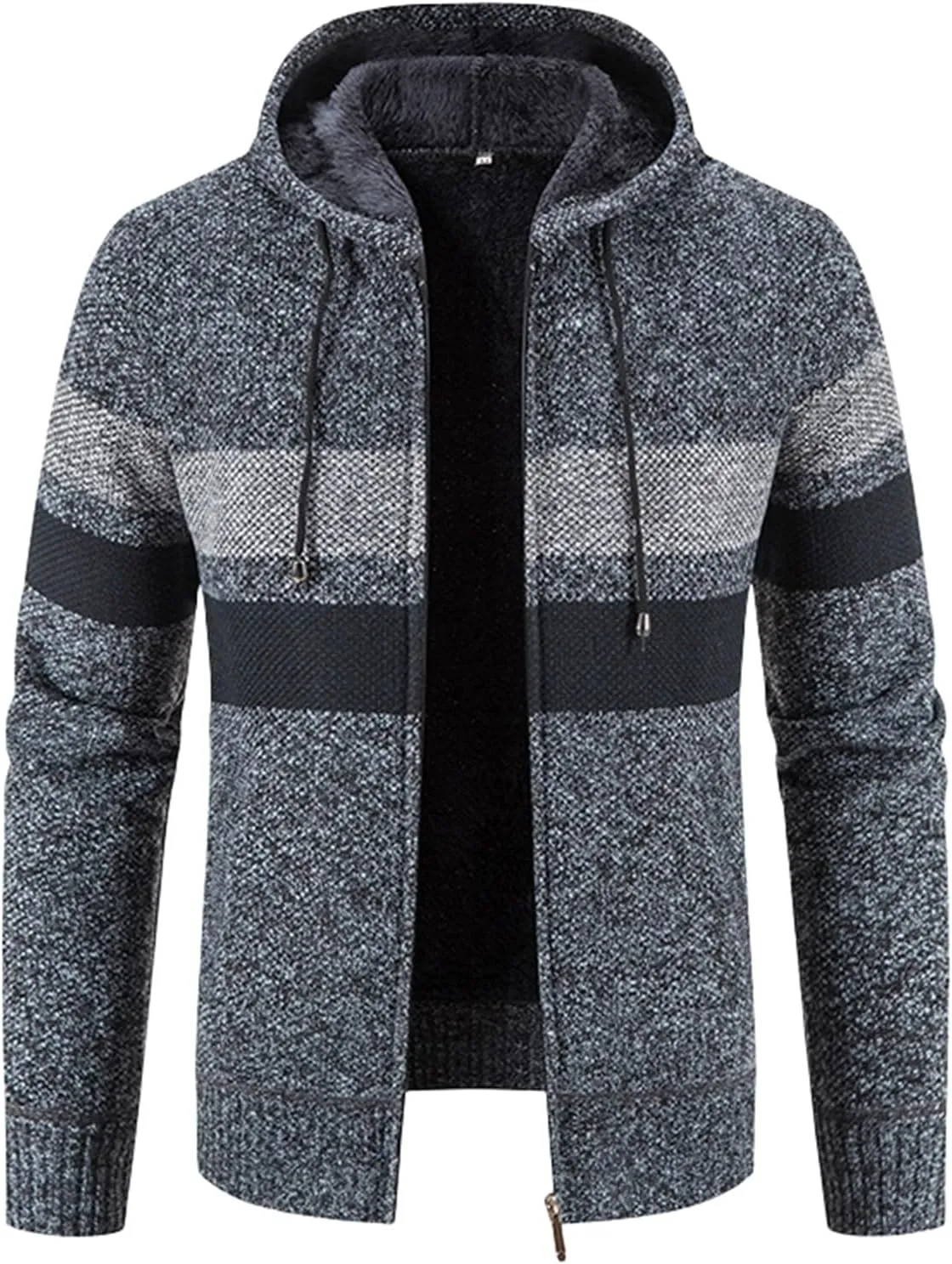 Mens Zip Up Hoodies Sweaters Sherpa Fleece Lined Cardigan Jackets Plus Thick Knitted Fleece Jackets with Full Zip