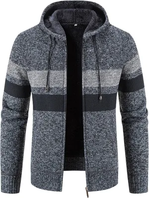 Mens Zip Up Hoodies Sweaters Sherpa Fleece Lined Cardigan Jackets Plus Thick Knitted Fleece Jackets with Full Zip