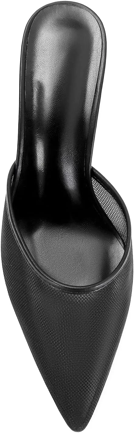 Mesh Kitten Heels Mules for Women Closed Pointed Toe Slip on Backless Stiletto Slingback Low Heels Comfort Pumps Shoes