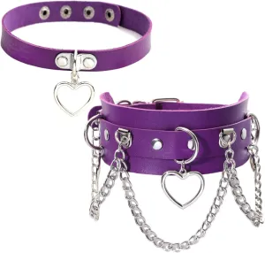 MILAKOO Heart Shape with Chains Pu Choker for Women Goth Costume Accessory Necklace Adjustable