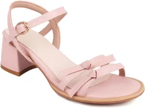 MIOKE Women's Open Toe Block Low Heel Sandals Ankle Strappy PU Leather Summer Chunky Dress Heeled Sandal