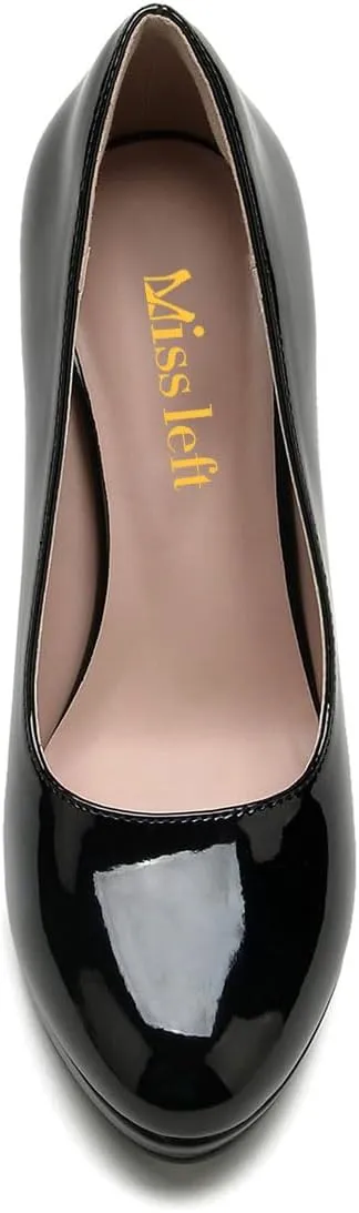 miss left Women's Low Platform Chunky High Heels Slip On Closed Round Toe Pump Elegant Party Work Dressy Shoes Size 4-16 US