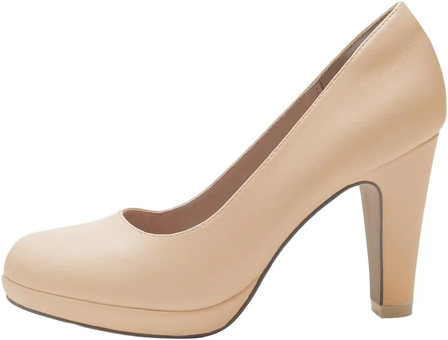 miss left Women's Low Platform Chunky High Heels Slip On Closed Round Toe Pump Elegant Party Work Dressy Shoes Size 4-16 US