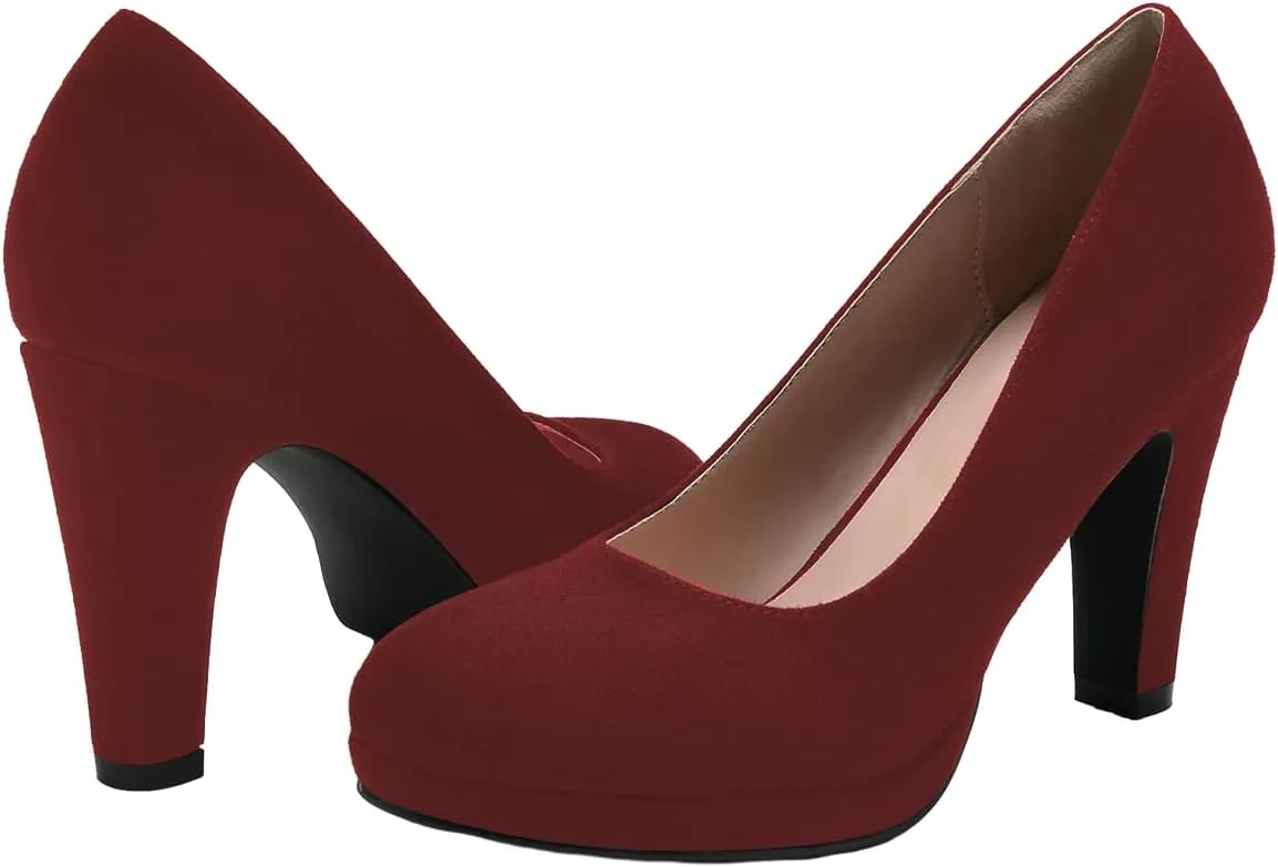 miss left Women's Low Platform Chunky High Heels Slip On Closed Round Toe Pump Elegant Party Work Dressy Shoes Size 4-16 US
